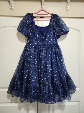 Starry Puff-Sleeve Prom Dress